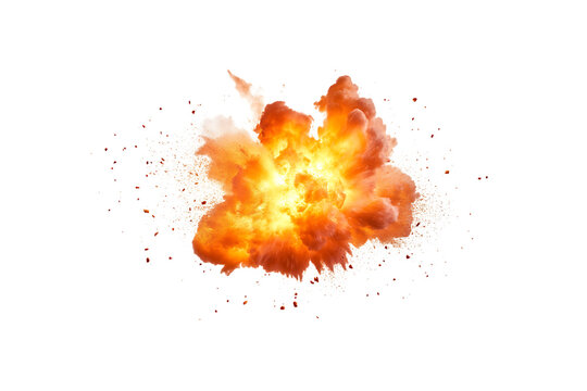 Large explosion with fiery blast and smoke on black background