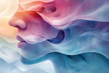 Obraz premium Soft pastel shades blend harmoniously to create a layered representation of human anatomy. This gentle and soothing backdrop invites introspection and calm, evoking emotions through its unique design