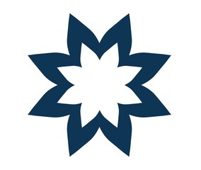 Abstract Geometric Floral Emblem with Dual Layered Petals in Deep Blue Silhouette on White Background. Illustration