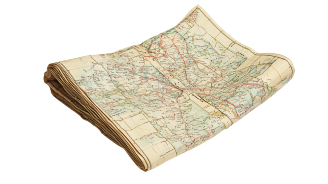 Folded Map on White Background, Isolated for Presentation Mockups