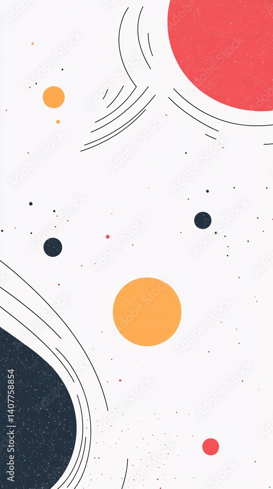Poster colorful planets and lines creating a cosmic dance in abstract space