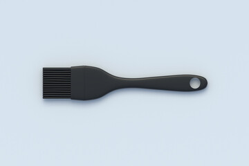One silicone brush on light gray background. Rubber kitchenware. Kitchen utensil. Cooking accessories. Bakery equipment. Top view. 3d render
