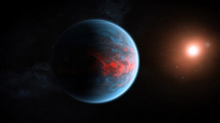 Fototapeta premium Alien planet in deep space with blazing star