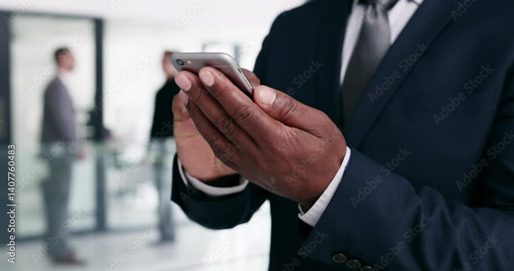 Leinwandbilder hands, phone and a business man closeup in the office for corporate communication or networking. con
