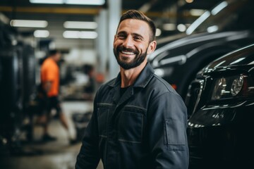 Obraz premium smiling man working in a automotive factory