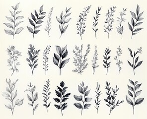 Botanical Elements Hand-Drawn Floral Vector Illustration for Weddings and Decor