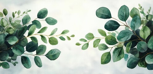 Green Watercolor Botanical Frame with Delicate Leaves and Florals