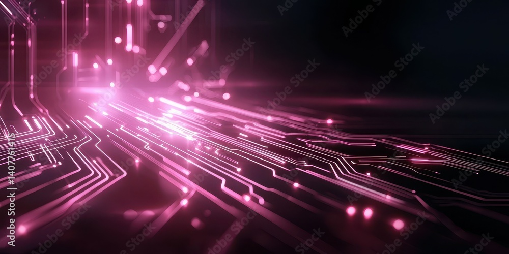 Poster abstract digital circuit with pink light effects and futuristic technology vibes.