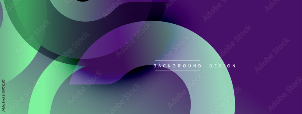 Poster Abstract fluid shapes overlap, creating dynamic gradient effect. Purple, green hues dominate composition. Modern design element for backgrounds, presentations.