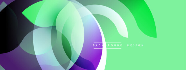 Abstract fluid shapes overlap, creating dynamic composition. Green, purple, teal hues blend smoothly. Modern design suitable for backgrounds, presentations.