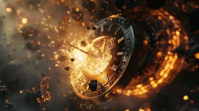 Exploding Clock In Fiery Destruction