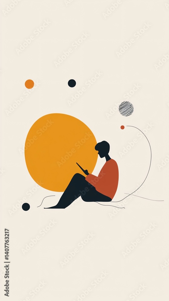 Poster Young man using tablet and relaxing in abstract background