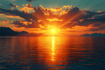 Obraz premium Vibrant Sunset Over Calm Ocean Water