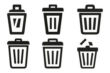 Trash Bin Icon Set Minimalist Disposal and File Management Symbols