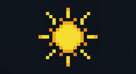 Obraz premium Pixel art sun icon in vibrant yellow against dark background 