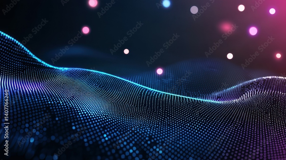 Aufkleber abstract digital waves illuminated by soft glowing lights, creating a futuristic atmosphere.