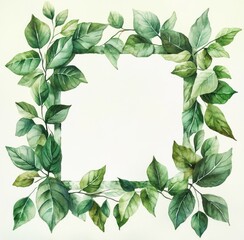 Fototapeta premium Green Leaf Frame Minimalist Watercolor Floral Illustration Nature Decoration