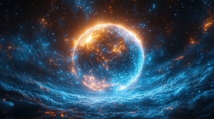 Obraz premium Global Digital Network Cyberpunk Particle Swarm