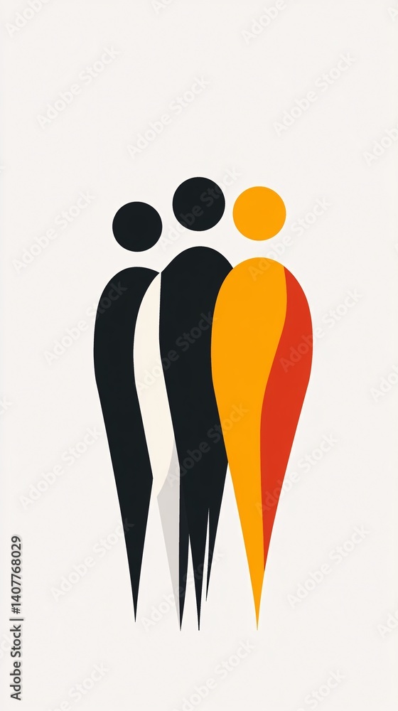 Poster Three abstract people standing together representing teamwork and diversity