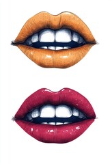 Fototapeta premium Lip Expressions Pop Art Illustration Bold Outlines Flat Colors Trendy Fun Retro Style Sweet Lips