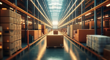 Obraz premium Smart warehouse management system using augmented reality technology to identify package picking and delivery . Future concept of supply chain and logistic business