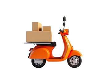Obraz premium Orange scooter delivering packages 3D render clean