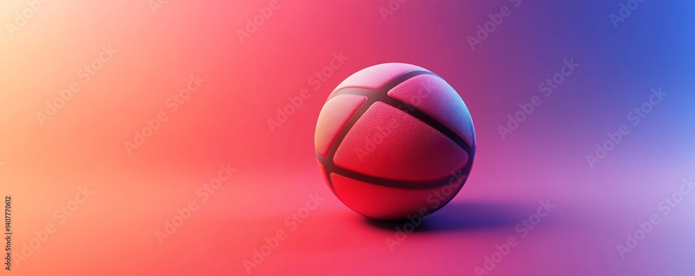Poster pink basketball resting on gradient background with neon lights