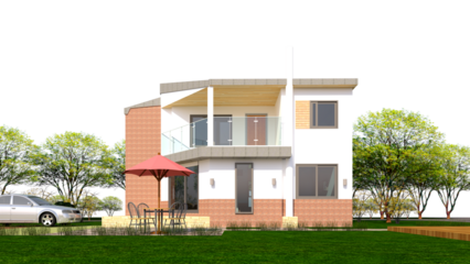 3d rendering facade of a modern brick single house