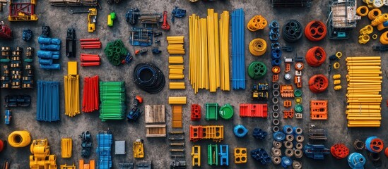 Colorful industrial parts arranged on a surface.  Background texture. Website use