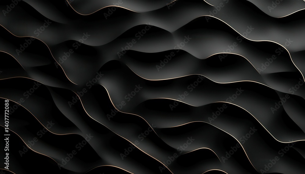 Poster elegant black and gold abstract wave pattern with smooth curves and dynamic texture.