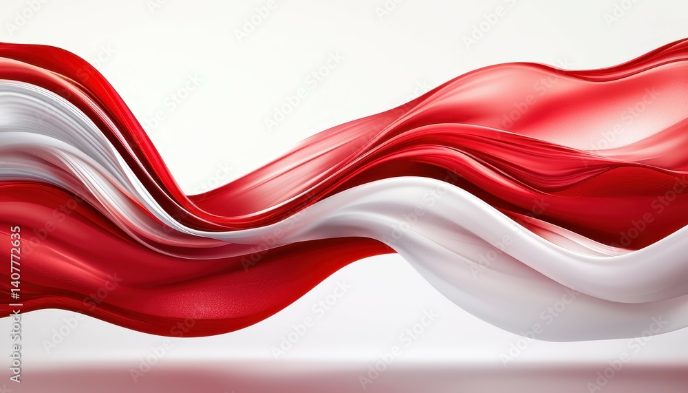 Aufkleber flowing red and white fabric waves create a dynamic and elegant design.