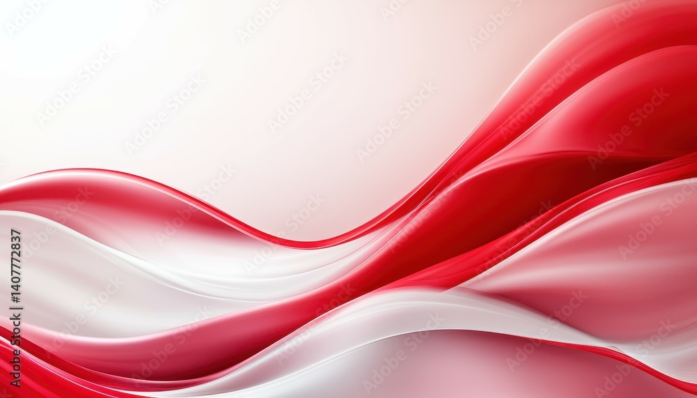Aufkleber elegant red and white flowing abstract waves creating a serene atmosphere.