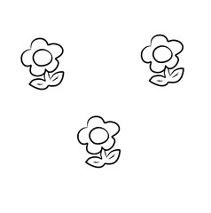 Artistic and simple illustration of three hand-drawn flowers with leaves. Suitable for design projects, educational use, or decorating materials. 