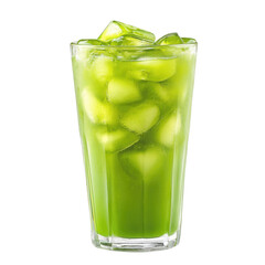 Refreshing Green Iced Drink: A chilled, vibrant green drink with ice cubes inside a tall transparent glass, the epitome of refreshing summer drink. 