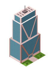 Office building, isometric skyscraper, modern apartments. Vector illustration, 3D design used for logos, infographics and city map creation