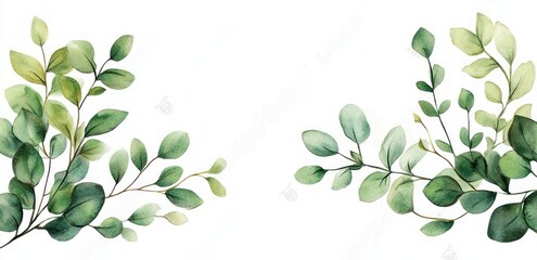 Obraz premium Green Watercolor Botanical Frame with Delicate Leaves and Minimalistic Style