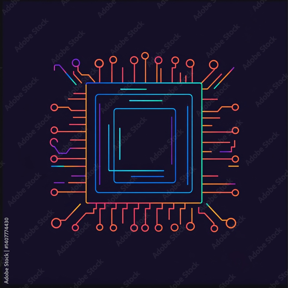 Poster Colorful microchip representing computing power and technology