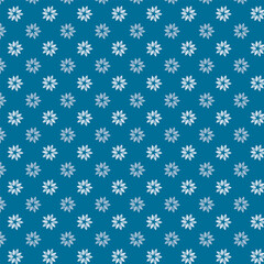 Small white flowers pattern doodle shapes motif continuous classic blue background. Modern floral fabric design textile swatch ladies dress, men's shirt all over print block.
