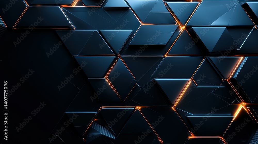 Poster abstract geometric pattern with glowing edges in dark tones.