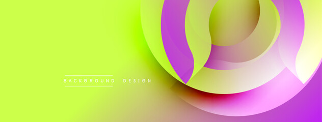 Bright abstract background. Overlapping layers create dynamic visual effect. Vivid green transitions to purple, offering modern aesthetic. Smooth gradients enhance design.