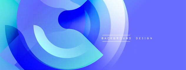 Abstract fluid shapes, vibrant blue gradients create dynamic composition. Smooth curves suggest movement, modern aesthetic suitable for backgrounds, presentations. Minimalist design.