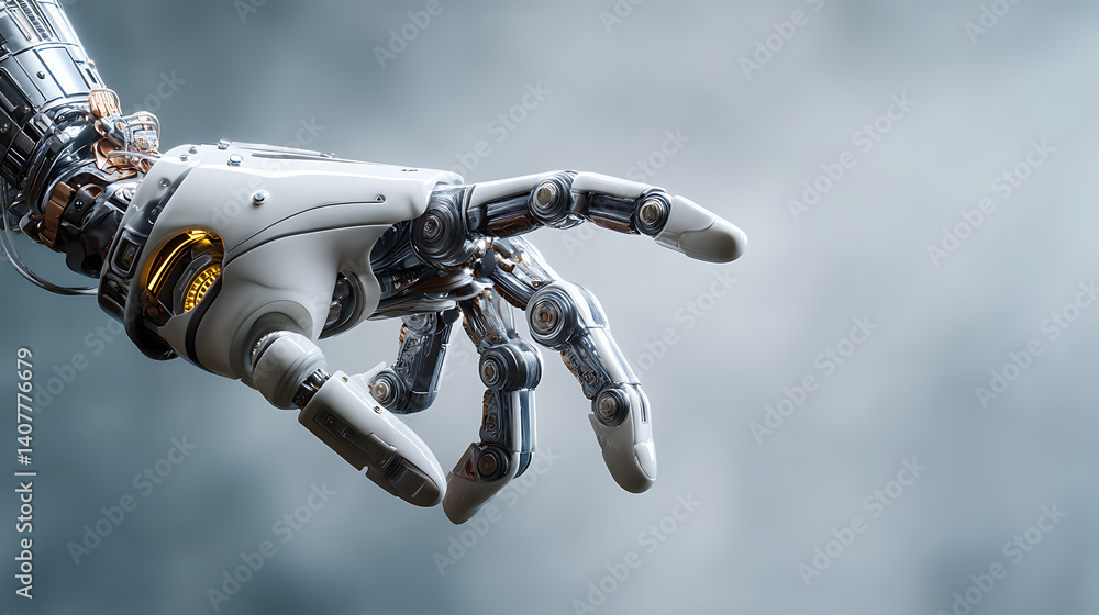 Poster detailed robotic arm reaching out with advanced technology and mechanical parts artificial intellige