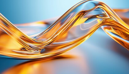 Flowing orange glass abstract with smooth curves on a blue background.
