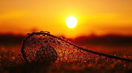 A silhouette of a lacrosse ball at rest nestled tightly in a net