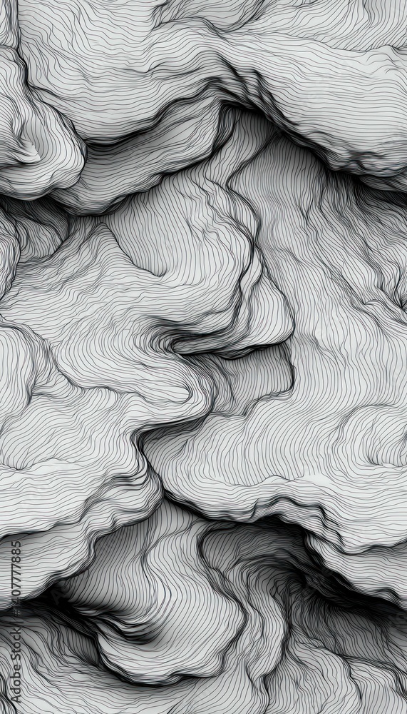 Poster intricate grayscale abstract wave pattern showcasing dynamic, swirling line work for versatile use