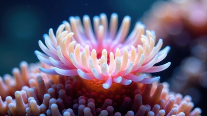 Fototapeta premium Intricate Underwater Bloom A Delicate Sea Anemone Displays its Vibrant Tentacles in a Mesmerizing Underwater Scene