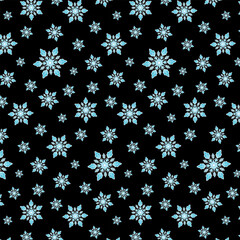Snowflakes on a black background.Vector seamless pattern with blue snowflakes on a black background.