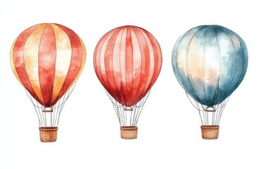 Watercolor Illustration of Vintage Hot Air Balloons in Pastel Colors for Children's Decor Invitations Baby Prints