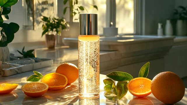 Invigorating citrus fragrance a refreshing elixir still life with oranges and sunny countertop setting