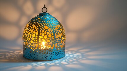 Obraz premium Decorative teal lantern casting shadows